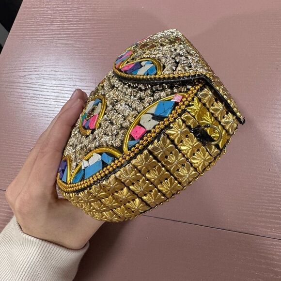 NEW RAMLA Rio mosaic handcrafted gold multicolor shoulder bag clutch new